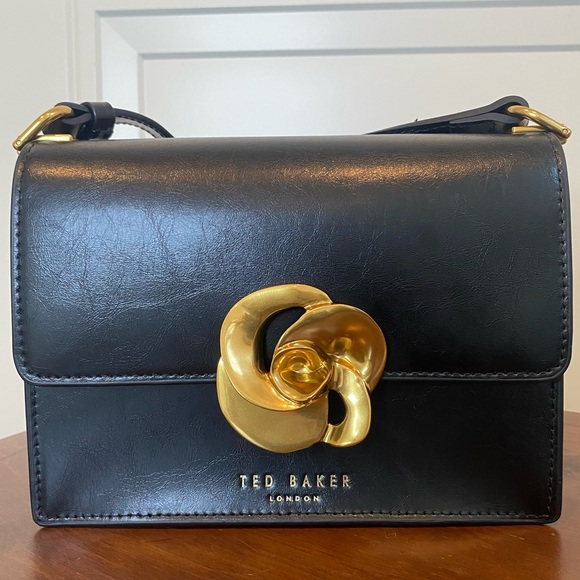 Ted Baker Handbags - Ted Baker Rosalie Black Leather Crossbody Bag with Luxe Gold Rose Closure NWT